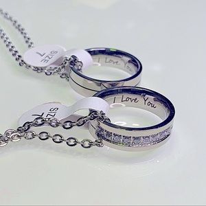 Set of 2 I Love You Silver Promise Ring Necklace